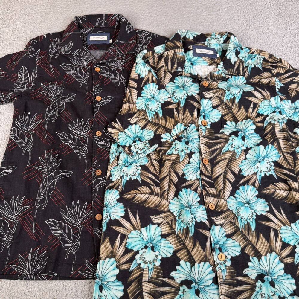LOT OF 2 ACE RIVINGTON Shirt Mens S Blue Black Floral Button Hawaiian Aloha Camp